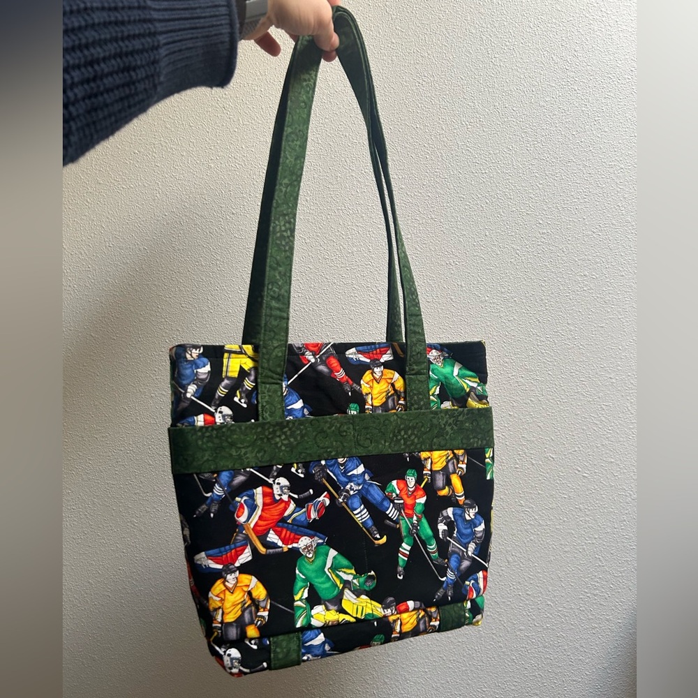 Handmade Hockey Print Tote Bag